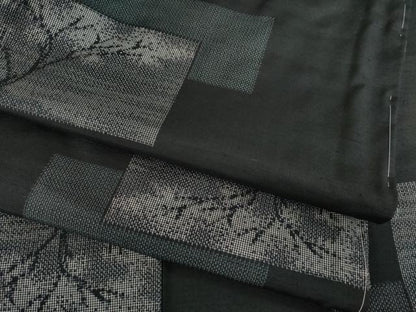 平和屋着物●上質な紬　色紙重ね風景文　黒地　正絹　逸品　AABC6106ck