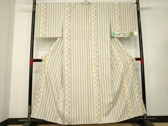 平和屋着物●結城紬 100亀甲 市松花間道 飛び亀甲柄 さが美扱い 証紙付き 正絹 逸品 AABC6135ck
