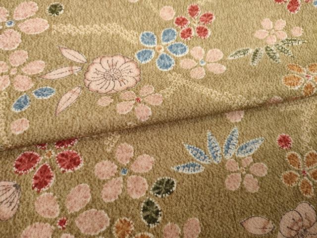 平和屋着物●上質な小紋　辻が花　枝花文　松　鬼しぼ縮緬　正絹　逸品　AABC6149ck