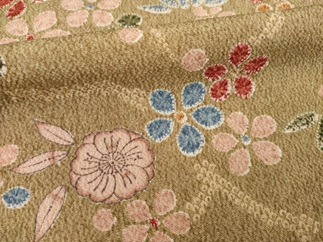 平和屋着物●上質な小紋　辻が花　枝花文　松　鬼しぼ縮緬　正絹　逸品　AABC6149ck
