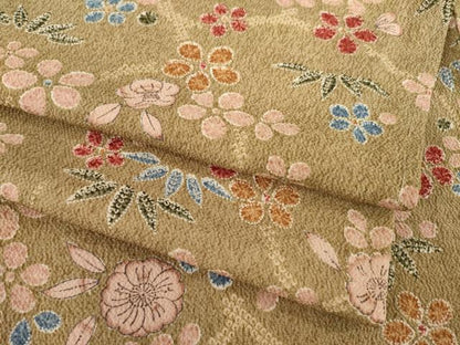 平和屋着物●上質な小紋　辻が花　枝花文　松　鬼しぼ縮緬　正絹　逸品　AABC6149ck