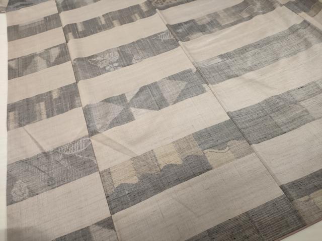 平和屋着物●上質な紬 横段花文 正絹 逸品 AABC6159ck