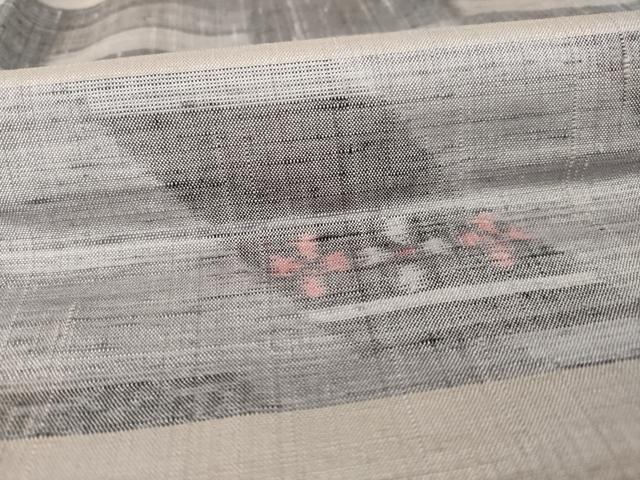 平和屋着物●上質な紬 横段花文 正絹 逸品 AABC6159ck
