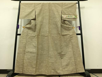 平和屋着物▽結城紬 単衣 80亀甲 エ霞花文 証紙付き 正絹 逸品 AABC6162jh