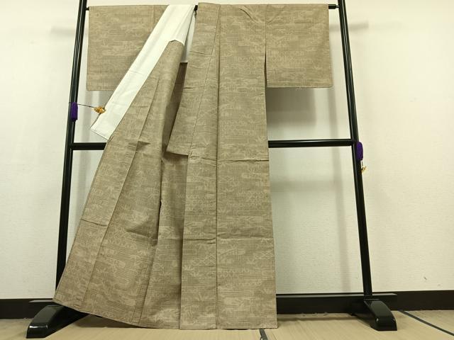 平和屋着物▽結城紬 単衣 80亀甲 エ霞花文 証紙付き 正絹 逸品 AABC6162jh