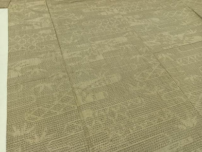 平和屋着物▽結城紬 単衣 80亀甲 エ霞花文 証紙付き 正絹 逸品 AABC6162jh