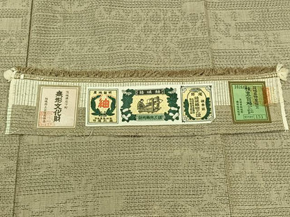 平和屋着物▽結城紬 単衣 80亀甲 エ霞花文 証紙付き 正絹 逸品 AABC6162jh