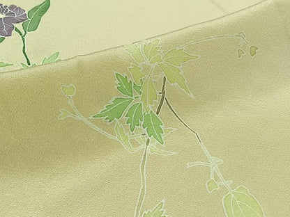 平和屋着物▽訪問着 単衣 草花文 正絹 逸品 未使用 AABC6163jh