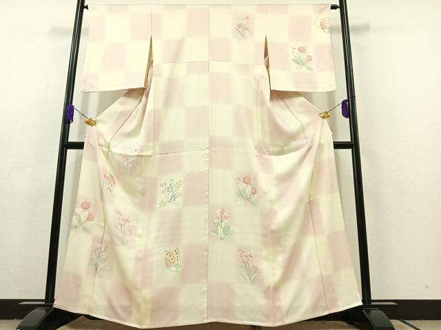 平和屋着物▽訪問着 単衣 花蝶文 正絹 逸品 AABC6164jh