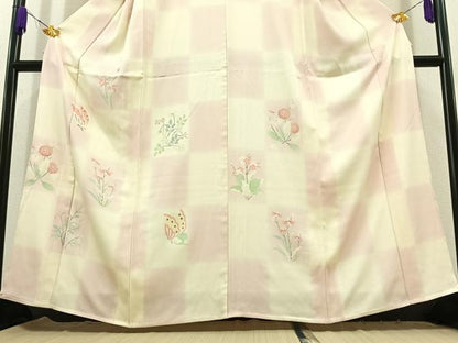 平和屋着物▽訪問着 単衣 花蝶文 正絹 逸品 AABC6164jh