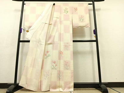 平和屋着物▽訪問着 単衣 花蝶文 正絹 逸品 AABC6164jh