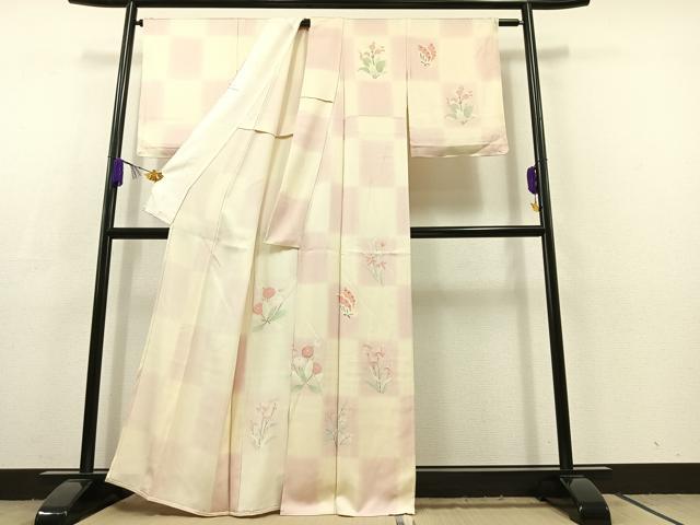 平和屋着物▽訪問着 単衣 花蝶文 正絹 逸品 AABC6164jh