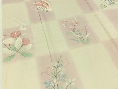 平和屋着物▽訪問着 単衣 花蝶文 正絹 逸品 AABC6164jh