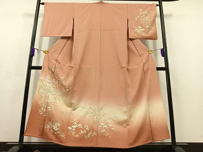 平和屋着物▽訪問着 単衣 駒刺繍 松竹梅文 暈し染め 金糸 金銀彩 正絹 逸品 AABC6166jh