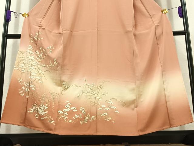 平和屋着物▽訪問着 単衣 駒刺繍 松竹梅文 暈し染め 金糸 金銀彩 正絹 逸品 AABC6166jh