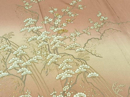 平和屋着物▽訪問着 単衣 駒刺繍 松竹梅文 暈し染め 金糸 金銀彩 正絹 逸品 AABC6166jh