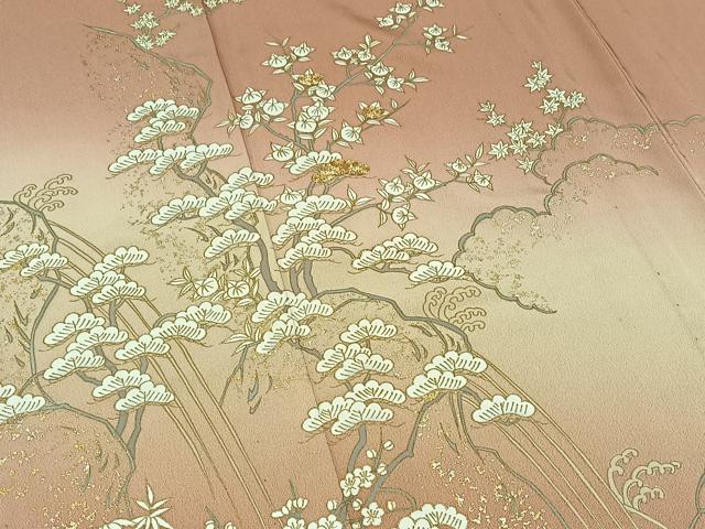 平和屋着物▽訪問着 単衣 駒刺繍 松竹梅文 暈し染め 金糸 金銀彩 正絹 逸品 AABC6166jh