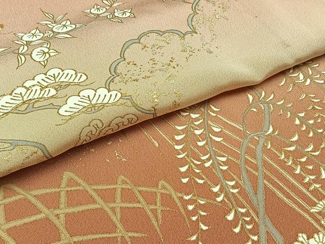 平和屋着物▽訪問着 単衣 駒刺繍 松竹梅文 暈し染め 金糸 金銀彩 正絹 逸品 AABC6166jh