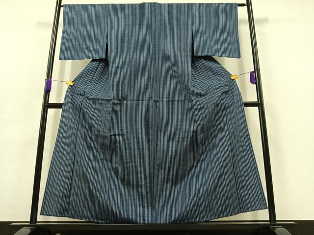 平和屋着物▽上質な紬　単衣　縞　正絹　逸品　AABC6169jh