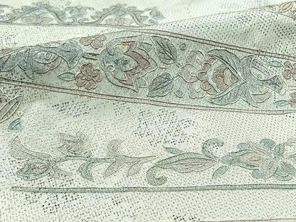 平和屋着物▽訪問着 本場大島紬 単衣 中国三大刺繍 汕頭刺繍 スワトウ刺繍 草花文 正絹 逸品 AABC6170jh