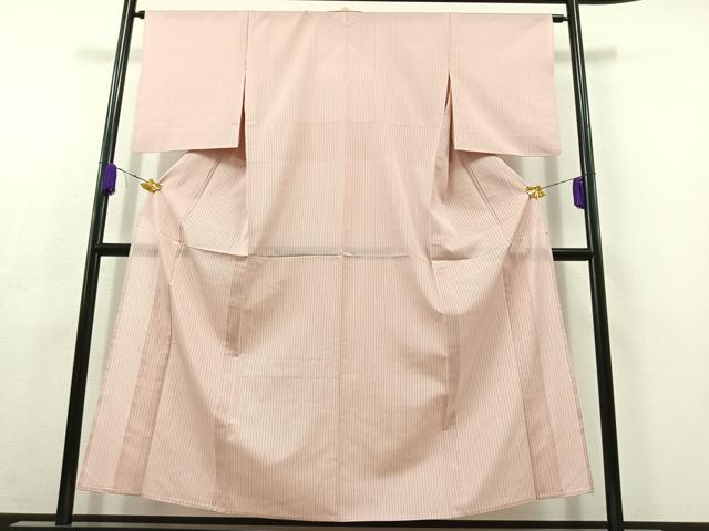 平和屋着物▽上質な紬　単衣　縞　正絹　逸品　AABC6171jh