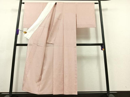 平和屋着物▽上質な紬　単衣　縞　正絹　逸品　AABC6171jh