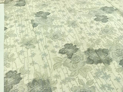 平和屋着物▽上質な紬　単衣　草花文　正絹　逸品　AABC6172jh