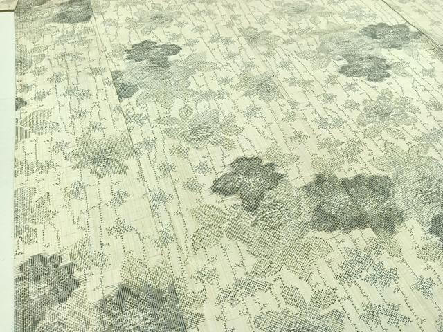 平和屋着物▽上質な紬　単衣　草花文　正絹　逸品　AABC6172jh
