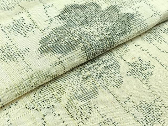 平和屋着物▽上質な紬　単衣　草花文　正絹　逸品　AABC6172jh
