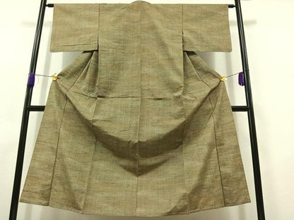 平和屋着物▽上質な紬　単衣　縞　正絹　逸品　AABC6174jh