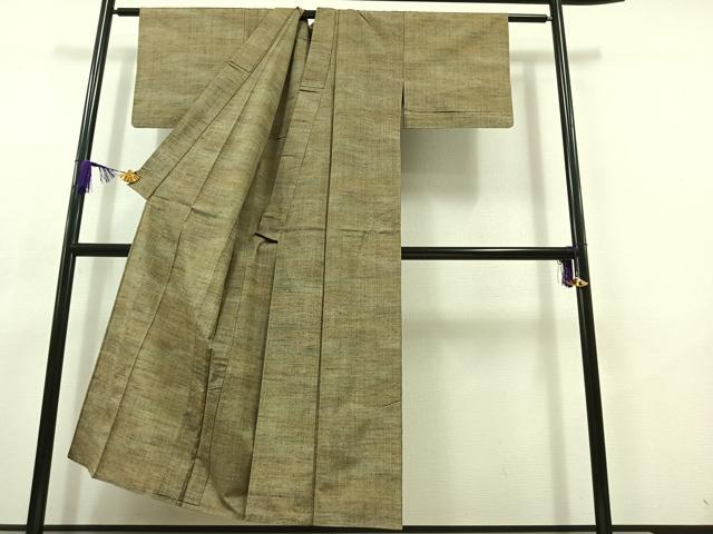 平和屋着物▽上質な紬　単衣　縞　正絹　逸品　AABC6174jh