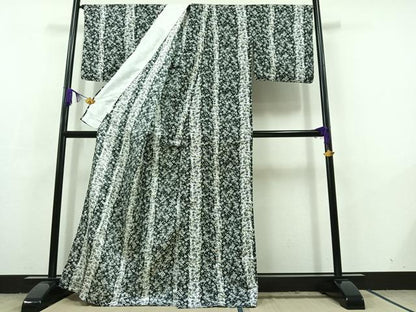 平和屋着物▽小紋 単衣 草花文 洗える着物 AABC6177jh