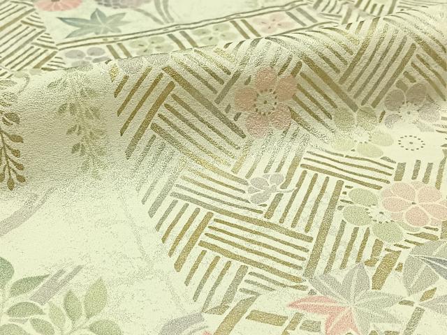 平和屋着物▽上質な小紋 単衣 吉祥花文 金銀彩 正絹 逸品 AABC6178jh