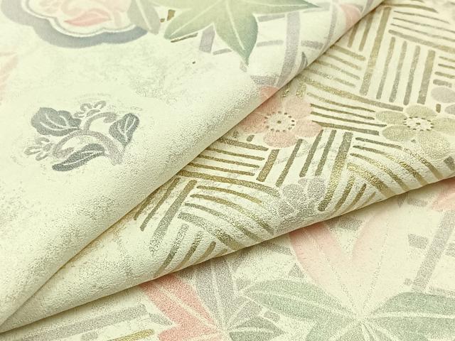 平和屋着物▽上質な小紋 単衣 吉祥花文 金銀彩 正絹 逸品 AABC6178jh