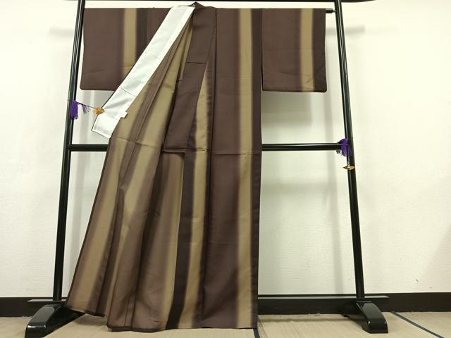 平和屋着物▽小紋 単衣 間道 暈し染め 洗える着物 AABC6180jh