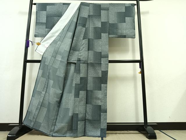平和屋着物▽小紋 単衣 色紙重ね文 洗える着物 AABC6183jh