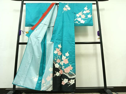 平和屋着物▽訪問着 単衣 枝梅文 暈し染め 金彩 洗える着物 AABC6184jh