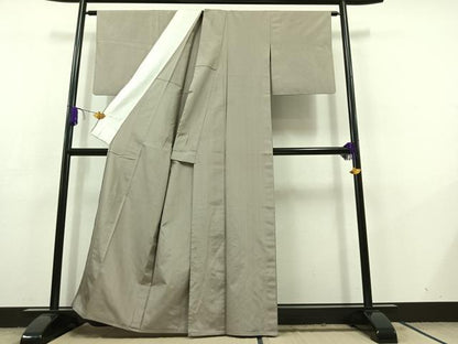 平和屋着物▽上質な紬 単衣 縞 正絹 逸品 AABC6185jh
