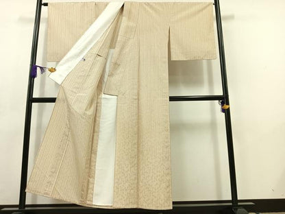 平和屋着物▽上質な紬 単衣 もじり織 勝虫 白根澤謹製 正絹 逸品 AABC6186jh