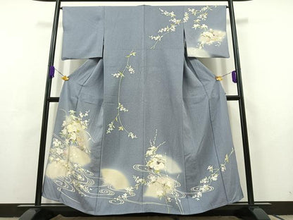 平和屋着物▽訪問着 単衣 流水花車文 暈し染め 正絹 逸品 AABC6187jh