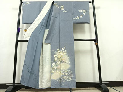 平和屋着物▽訪問着 単衣 流水花車文 暈し染め 正絹 逸品 AABC6187jh