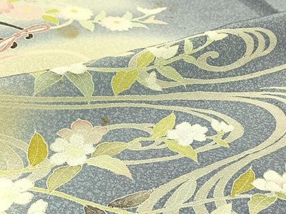平和屋着物▽訪問着 単衣 流水花車文 暈し染め 正絹 逸品 AABC6187jh