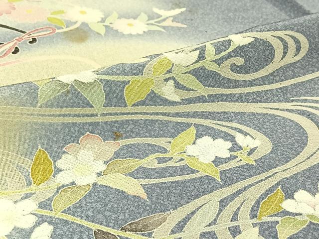 平和屋着物▽訪問着 単衣 流水花車文 暈し染め 正絹 逸品 AABC6187jh