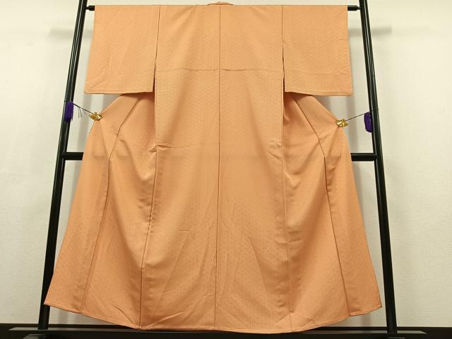 平和屋着物▽色無地 単衣 紗綾形地紋 杏色 洗える着物 AABC6189jh