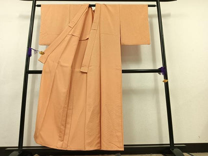 平和屋着物▽色無地 単衣 紗綾形地紋 杏色 洗える着物 AABC6189jh