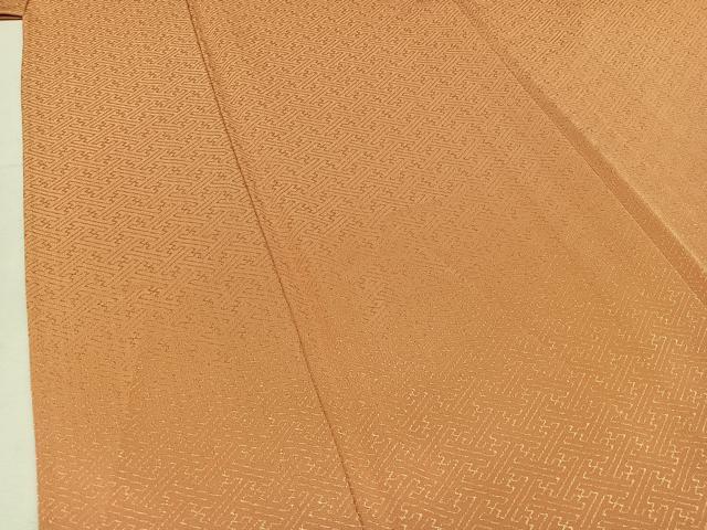 平和屋着物▽色無地 単衣 紗綾形地紋 杏色 洗える着物 AABC6189jh