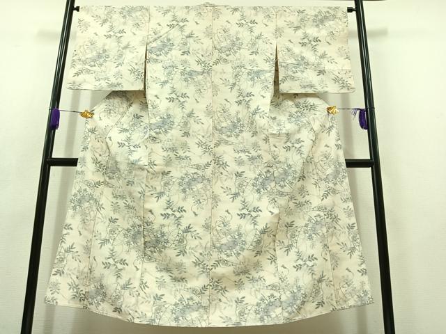 平和屋着物▽上質な紬　単衣　草花文　正絹　逸品　AABC6193jh