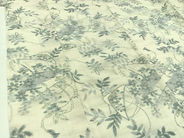 平和屋着物▽上質な紬　単衣　草花文　正絹　逸品　AABC6193jh