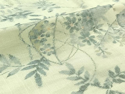 平和屋着物▽上質な紬　単衣　草花文　正絹　逸品　AABC6193jh