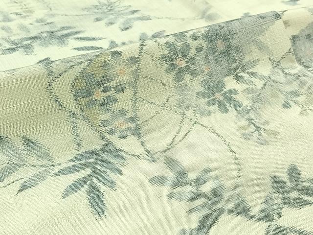 平和屋着物▽上質な紬　単衣　草花文　正絹　逸品　AABC6193jh
